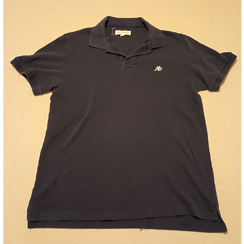 Aeropostale Mens A87 Pique Polo Shirt Navy Blue Short Sleeve Size Large